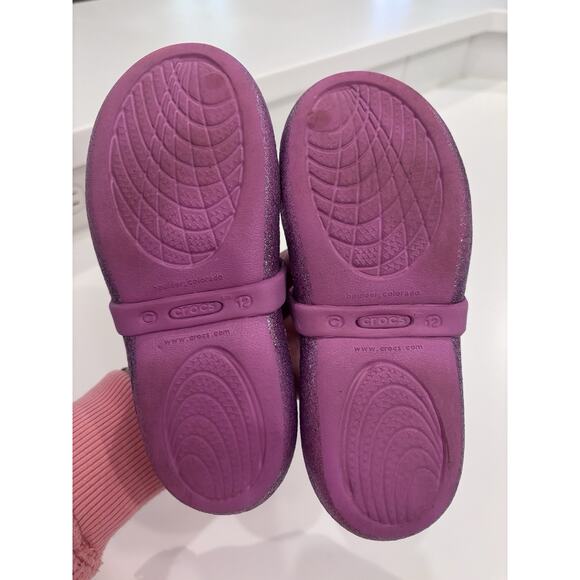 Crocs Keeley Girls Size 12 Candy Hot Pink Bling Bow Mary Jane Shoes Flat - Picture 5 of 7